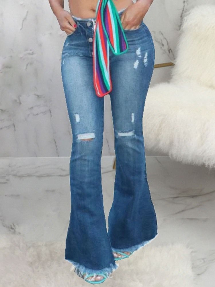 Jeans Taille Haute Slim Avec Trou À Pattes D'éléphant Pour Femmes