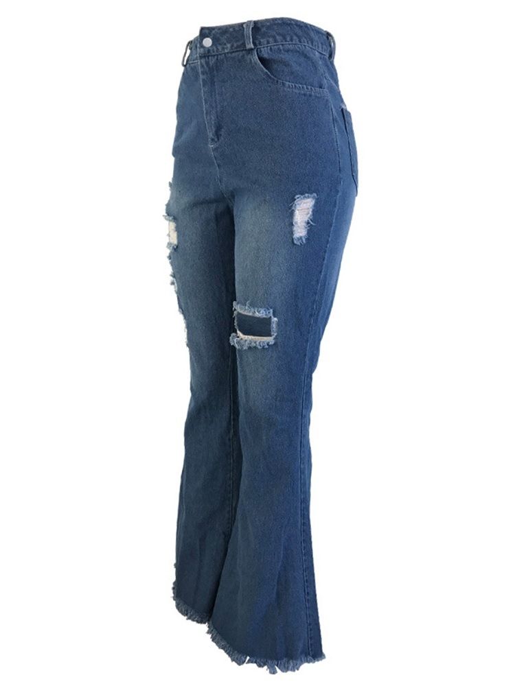 Jeans Taille Haute Slim À Trous Pour Femmes