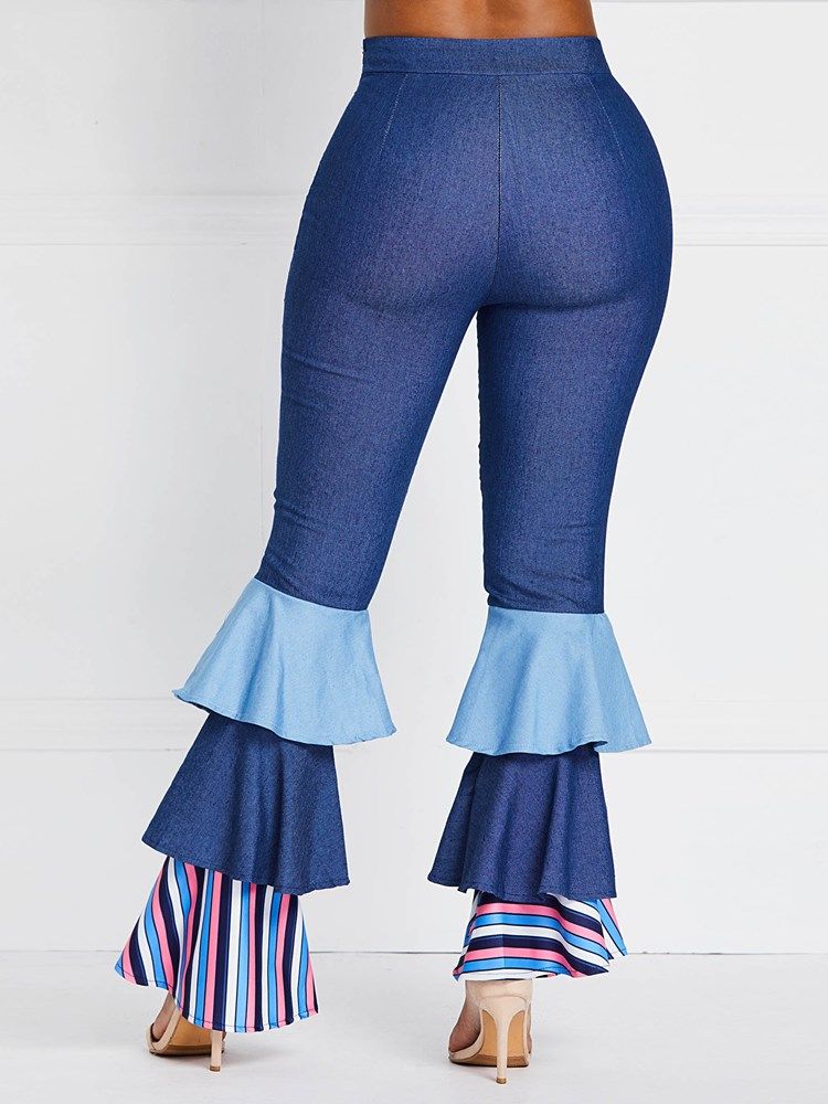 Jeans Taille Haute À Volants Et À Volants Pour Femmes