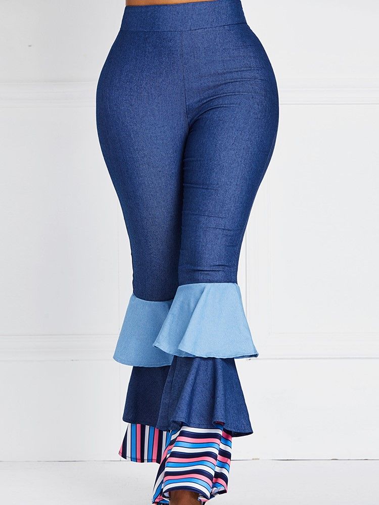 Jeans Taille Haute À Volants Et À Volants Pour Femmes