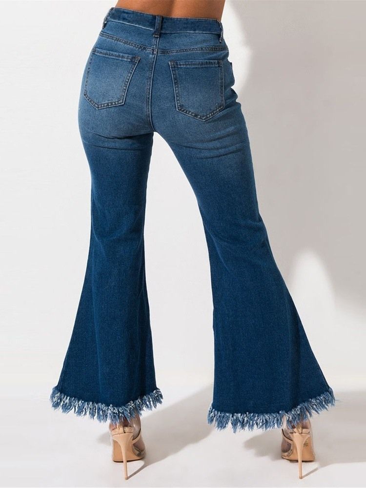 Jeans À Taille Moyenne Et Trou Unis Pour Femmes