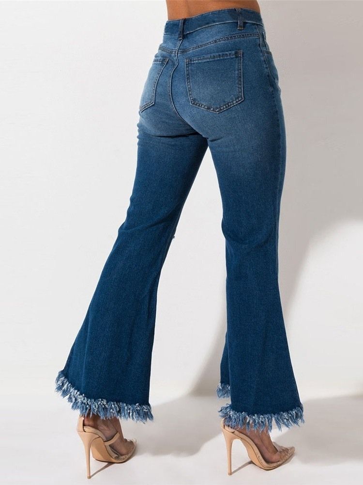 Jeans À Taille Moyenne Et Trou Unis Pour Femmes