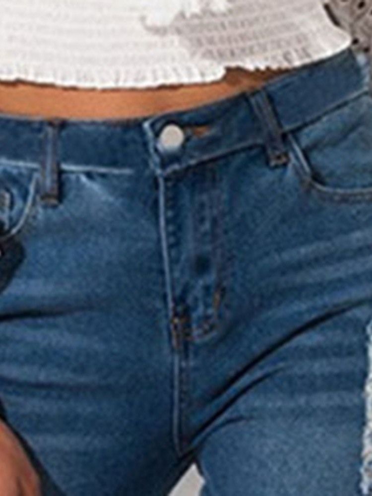 Jeans À Taille Moyenne Et Trou Unis Pour Femmes