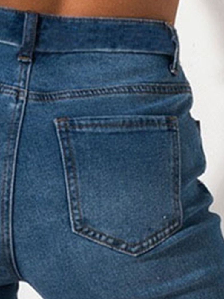 Jeans À Taille Moyenne Et Trou Unis Pour Femmes