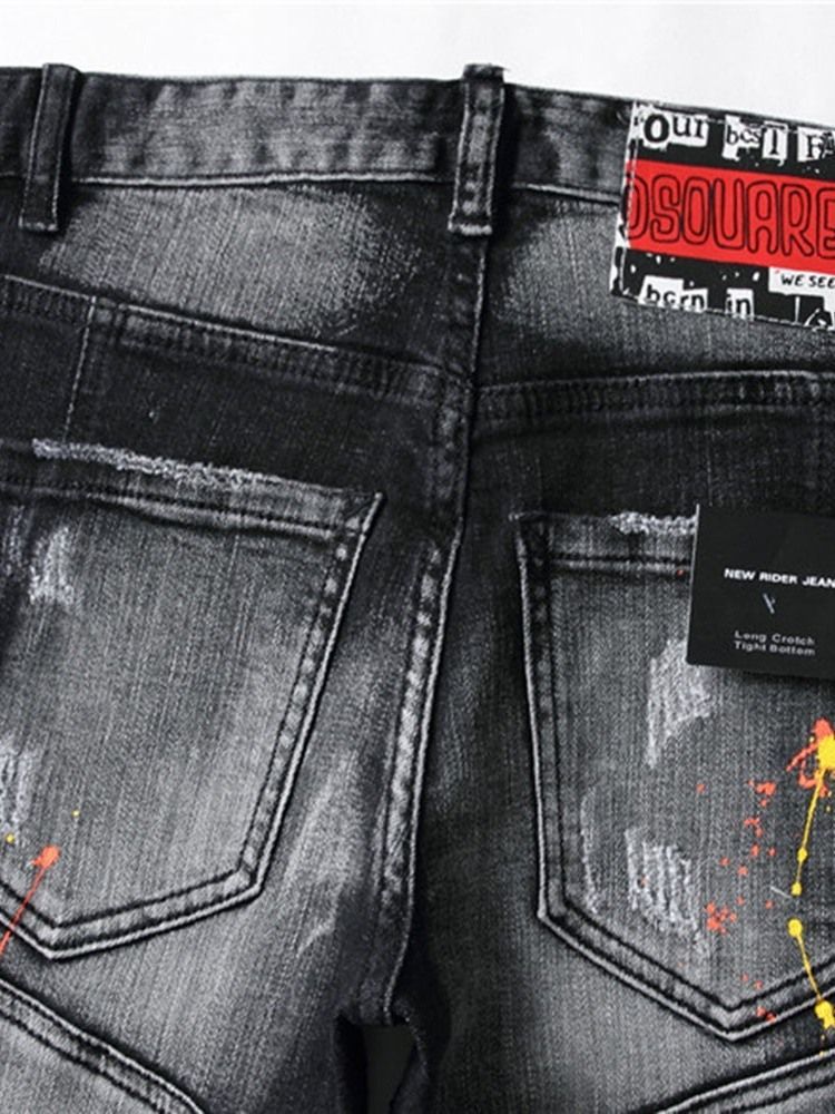 Jeans Taille Moyenne Européenne À Broderie Lettre Droite Pour Hommes