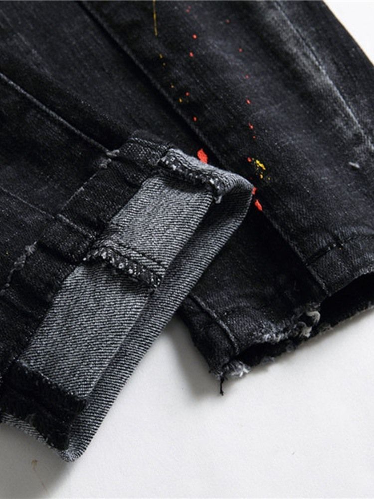 Jeans Taille Moyenne Européenne À Broderie Lettre Droite Pour Hommes