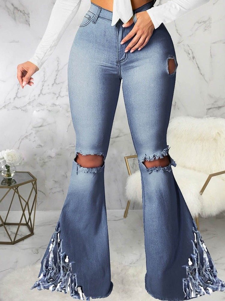 Jeans À Taille Moyenne Pour Femmes Avec Trou À Pattes D'éléphant