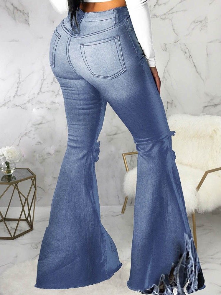 Jeans À Taille Moyenne Pour Femmes Avec Trou À Pattes D'éléphant