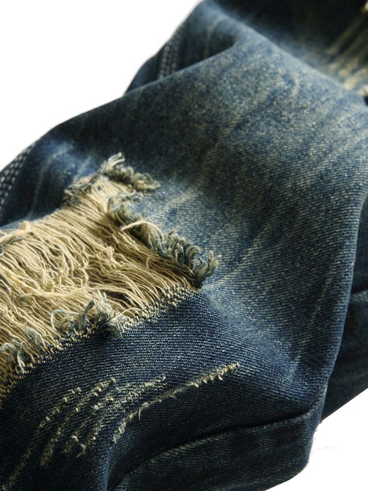 Jeans Taille Moyenne À Fermeture Éclair À Trou Droit Pour Hommes