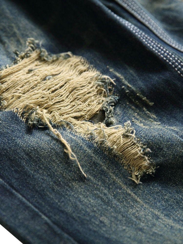 Jeans Taille Moyenne À Fermeture Éclair À Trou Droit Pour Hommes