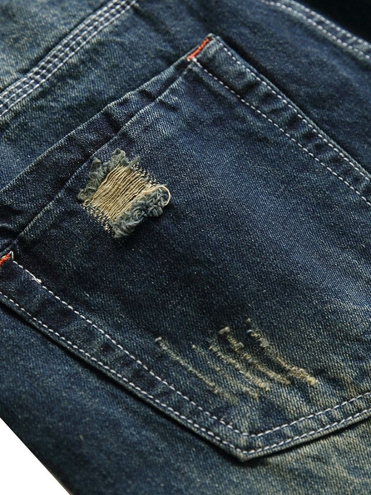 Jeans Taille Moyenne À Fermeture Éclair À Trou Droit Pour Hommes