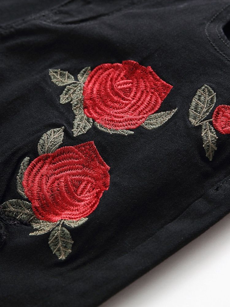 Jeans Taille Moyenne Pour Hommes Avec Fermeture Éclair À Imprimé Floral