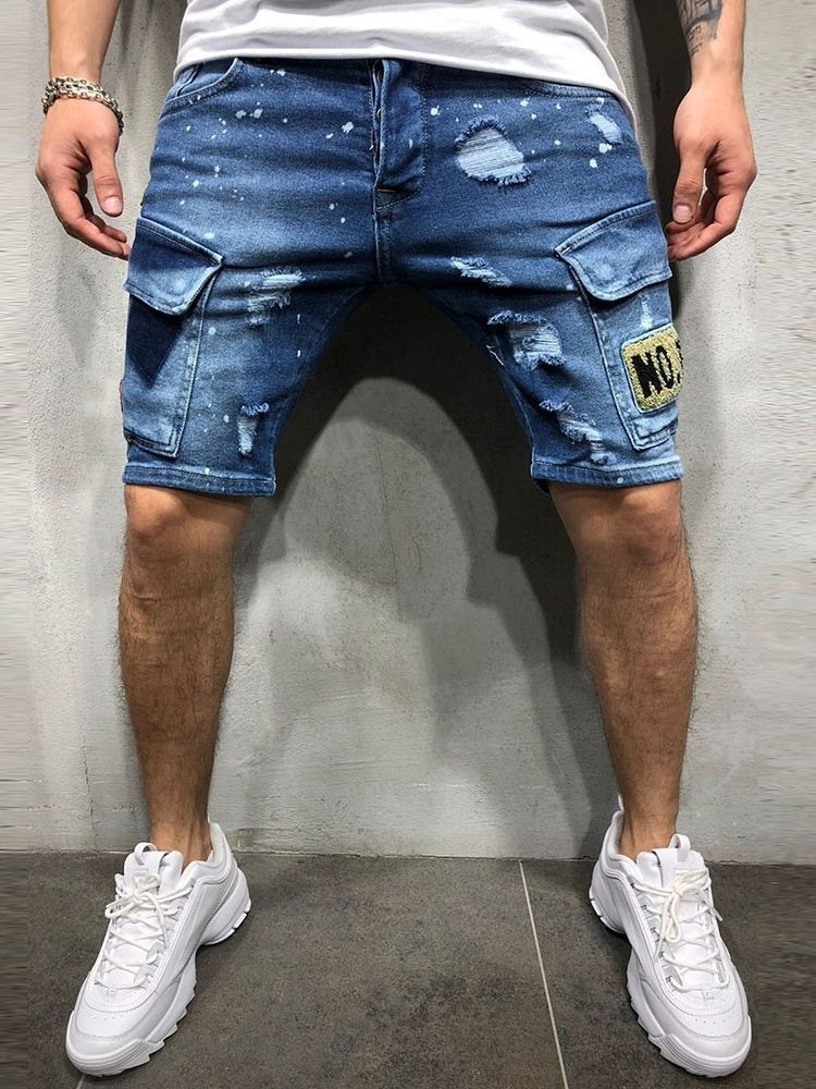 Jeans Taille Moyenne Pour Hommes Avec Poche Fine Et Lettre