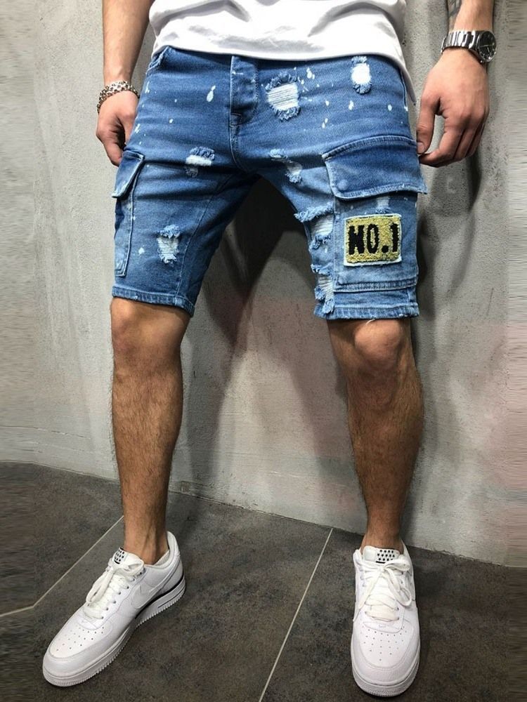 Jeans Taille Moyenne Pour Hommes Avec Poche Fine Et Lettre