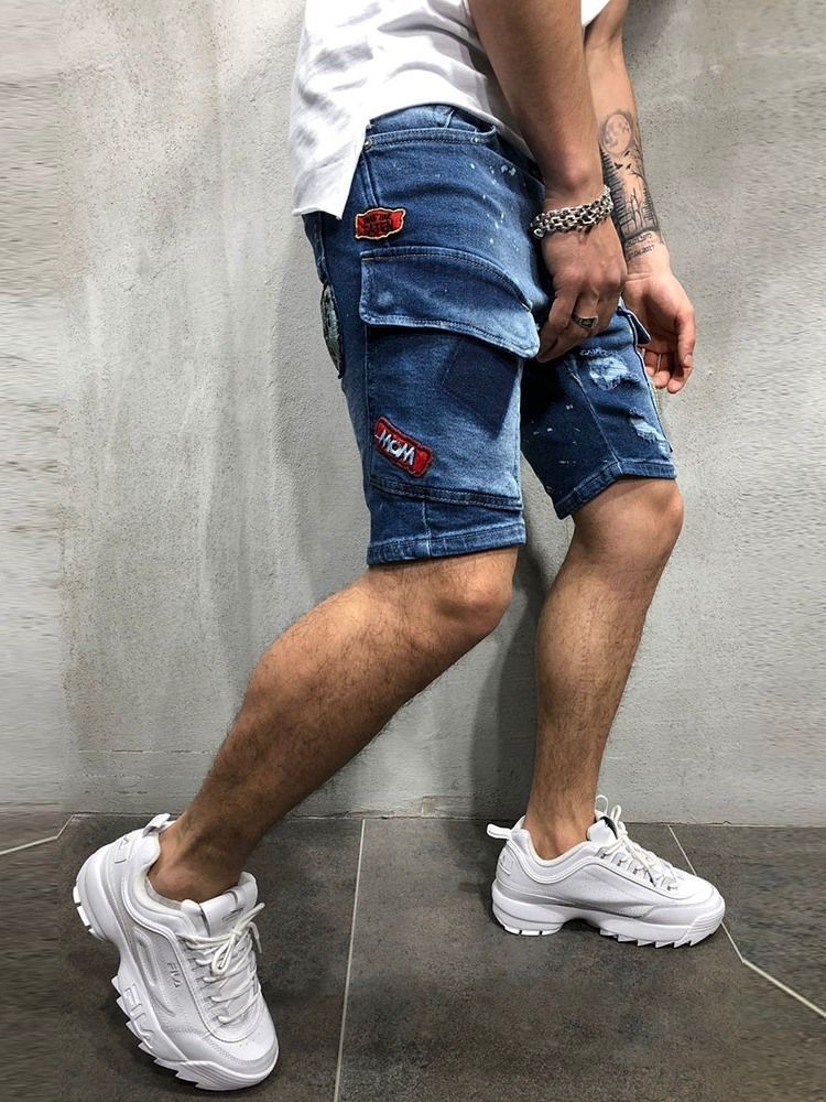 Jeans Taille Moyenne Pour Hommes Avec Poche Fine Et Lettre