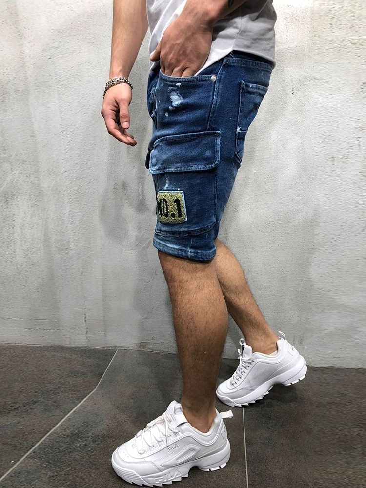 Jeans Taille Moyenne Pour Hommes Avec Poche Fine Et Lettre