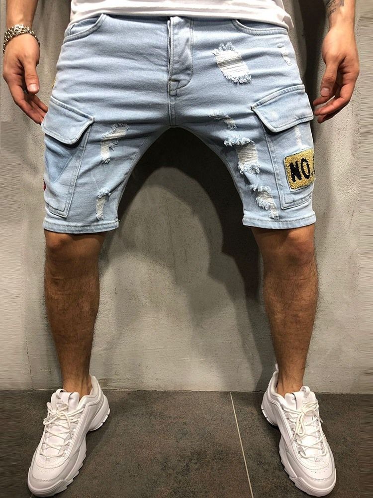 Jeans Taille Moyenne Pour Hommes Avec Poche Fine Et Lettre