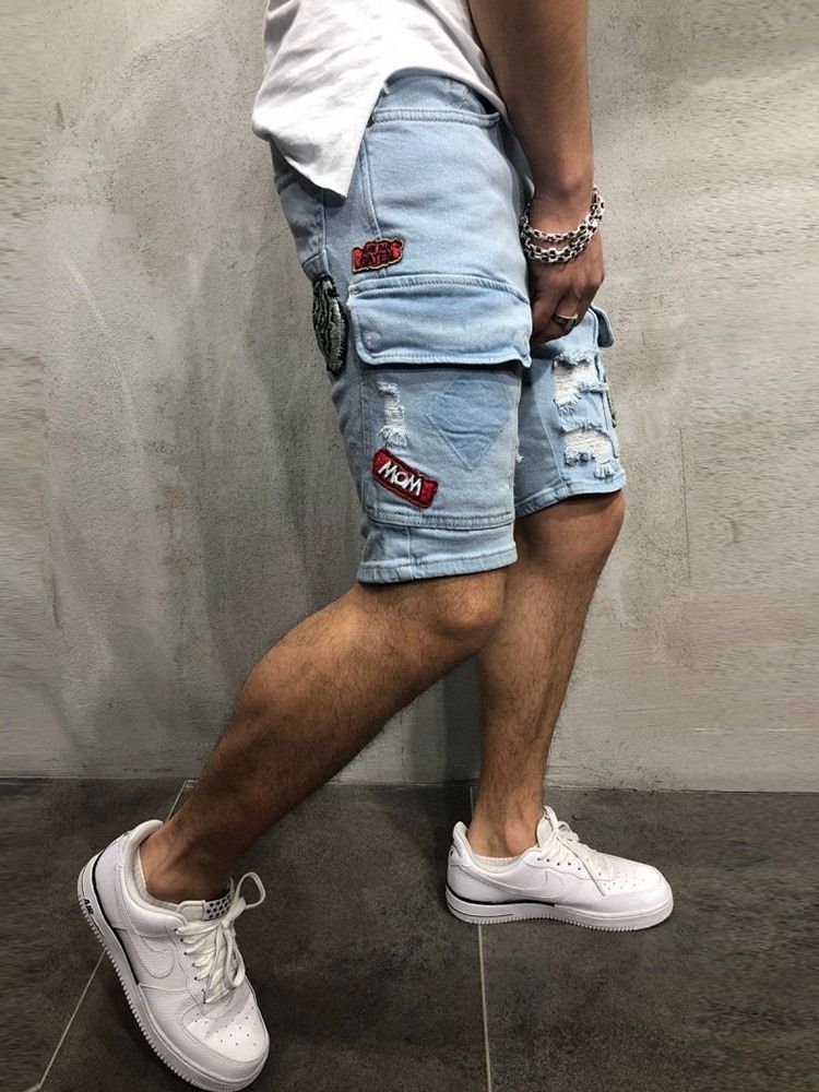 Jeans Taille Moyenne Pour Hommes Avec Poche Fine Et Lettre