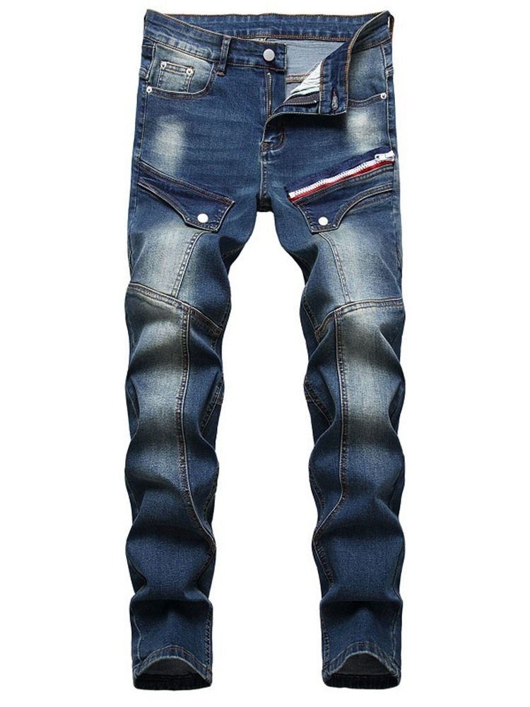 Jeans Taille Moyenne Pour Hommes À Fermeture Éclair Droite