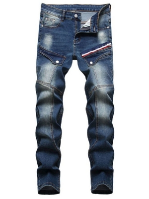 Jeans Taille Moyenne Pour Hommes À Fermeture Éclair Droite