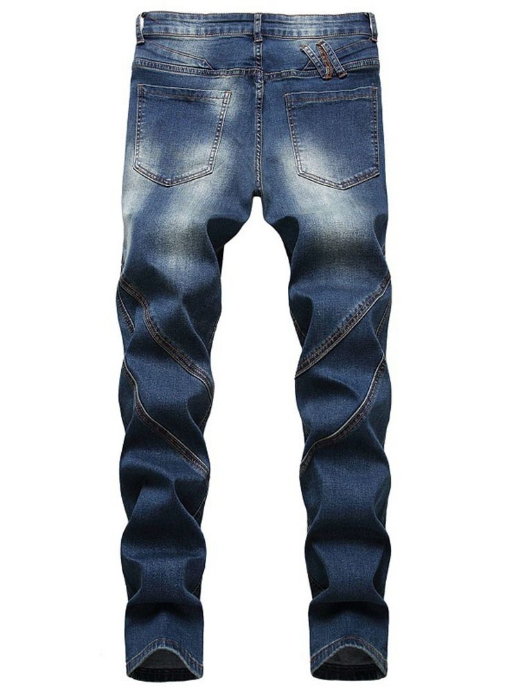 Jeans Taille Moyenne Pour Hommes À Fermeture Éclair Droite