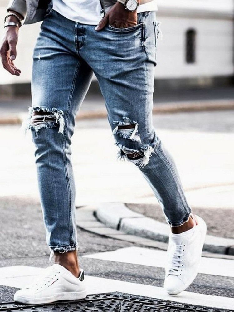 Jeans Taille Moyenne Pour Hommes À Fermeture Éclair Fine