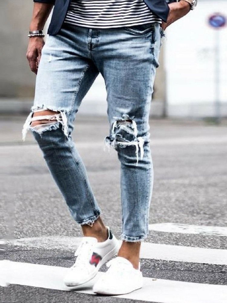 Jeans Taille Moyenne Pour Hommes À Fermeture Éclair Fine