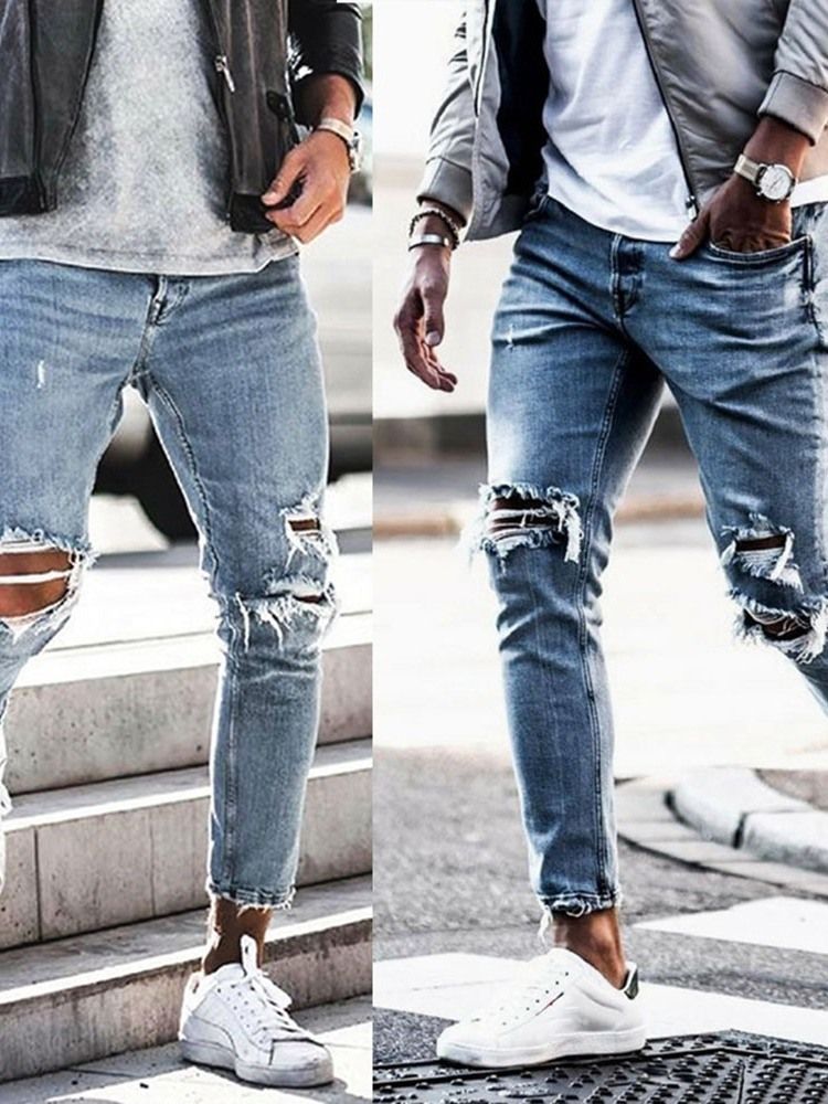 Jeans Taille Moyenne Pour Hommes À Fermeture Éclair Fine