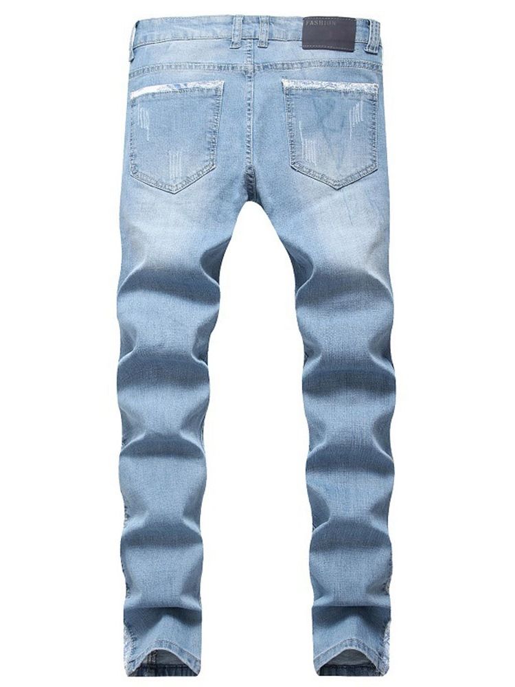 Jeans Taille Moyenne Pour Hommes Usés Par Blocs De Couleurs