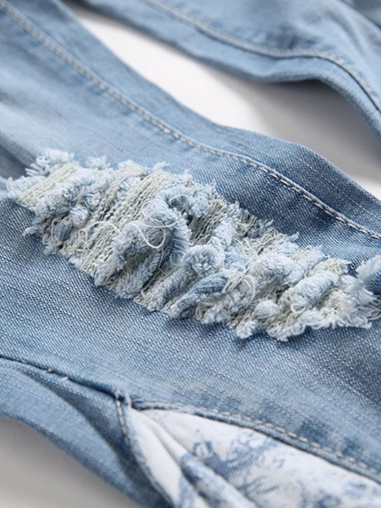 Jeans Taille Moyenne Pour Hommes Usés Par Blocs De Couleurs