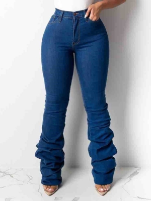 Jeans Unis À Taille Haute Et Taille Haute Pour Femmes