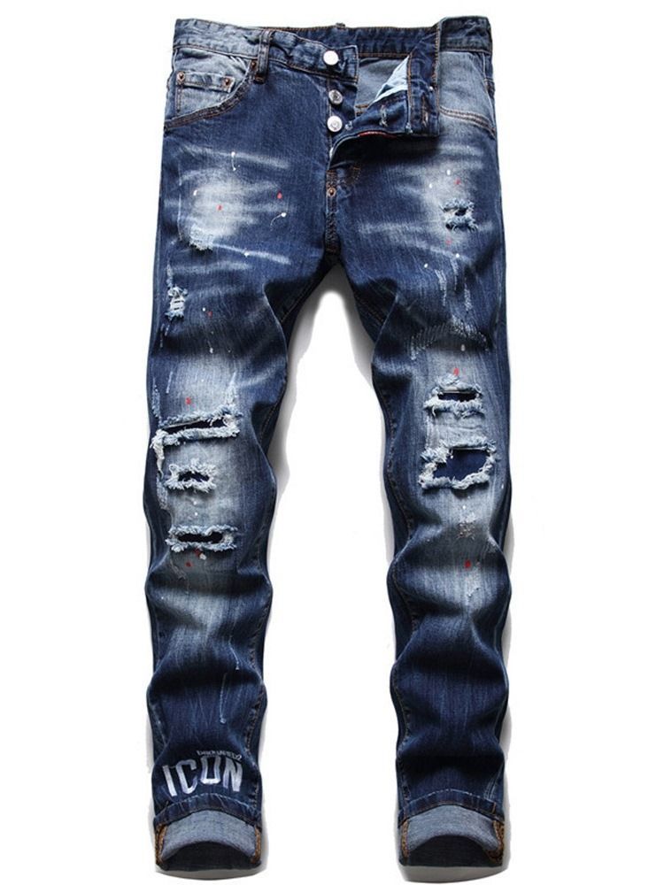 Lettre Poche Bouton Hip Hop Jeans Homme