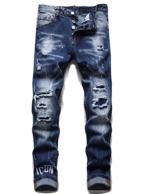 Lettre Poche Bouton Hip Hop Jeans Homme