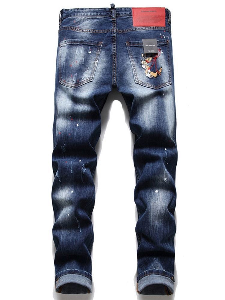 Lettre Poche Bouton Hip Hop Jeans Homme