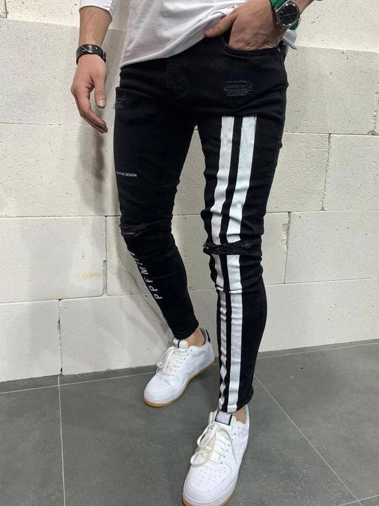 Lettre Zipper Crayon Pantalon Taille Haute Zipper Jeans Hommes