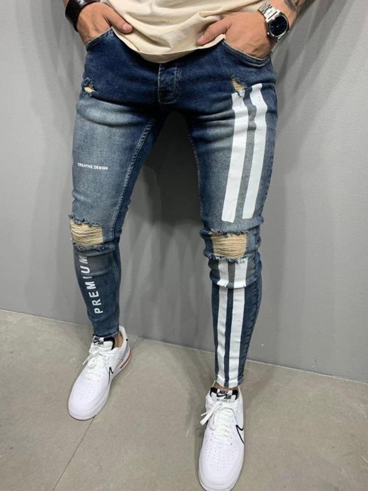 Lettre Zipper Crayon Pantalon Taille Haute Zipper Jeans Hommes