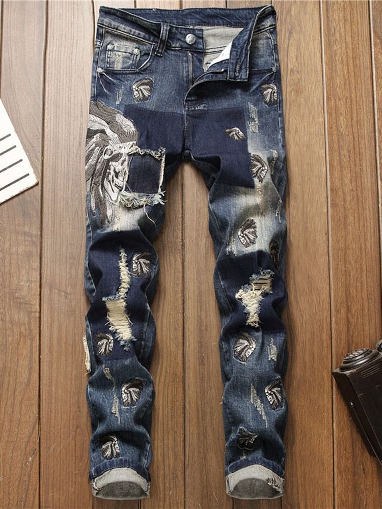 Pantalon Crayon À Blocs De Couleur Pour Hommes Jeans À Fermeture Éclair À Taille Moyenne