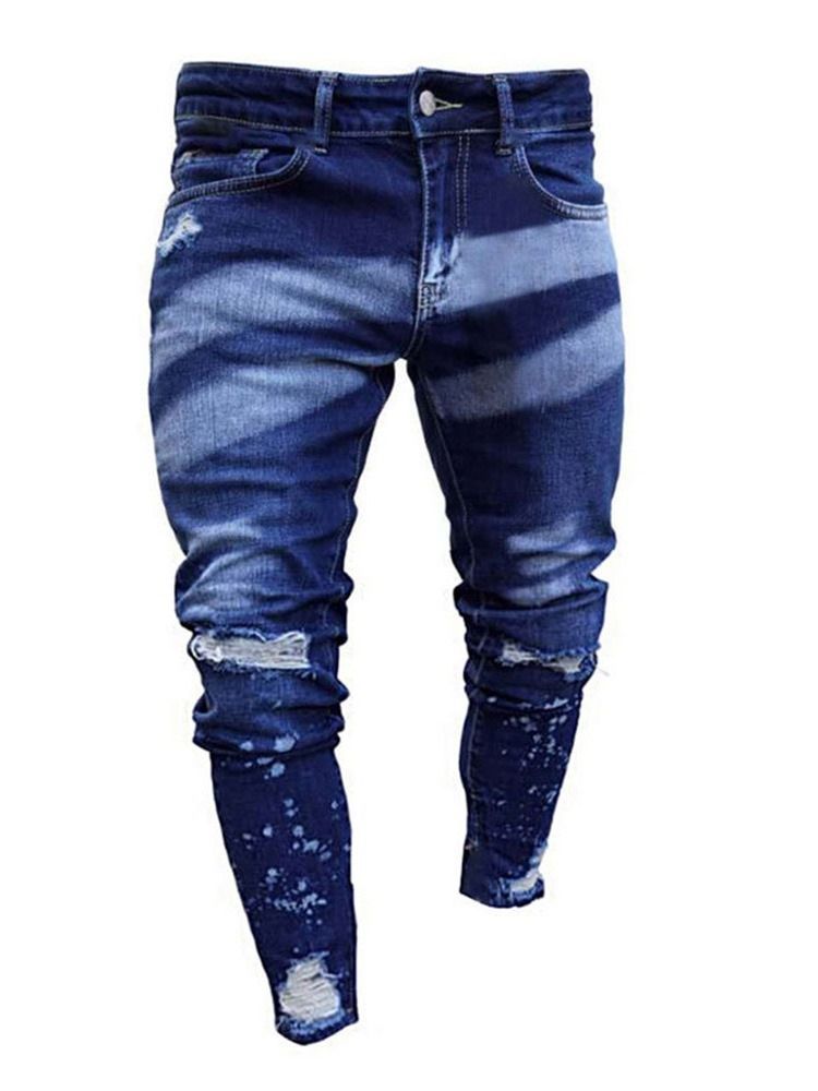 Pantalon Crayon À Blocs De Couleur Trou Zipper Fashion Jeans Pour Hommes