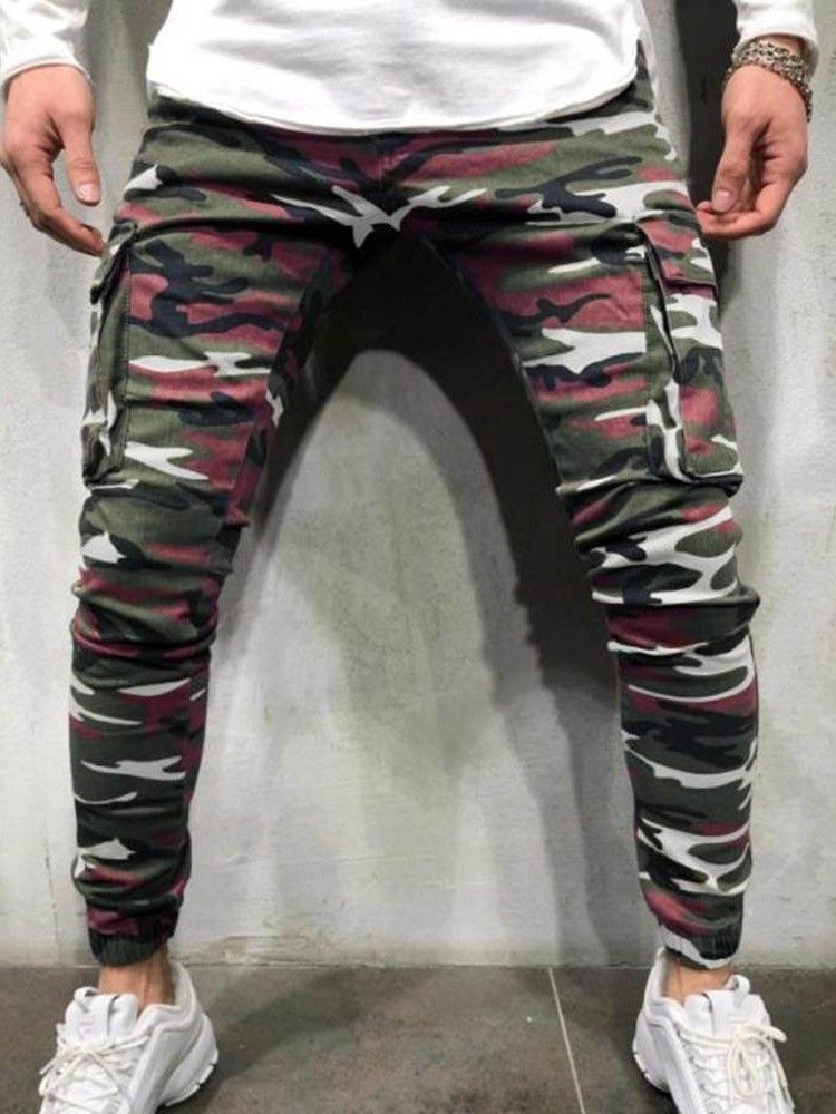 Pantalon Crayon Camouflage Poche Zipper Jeans Décontractés Pour Hommes