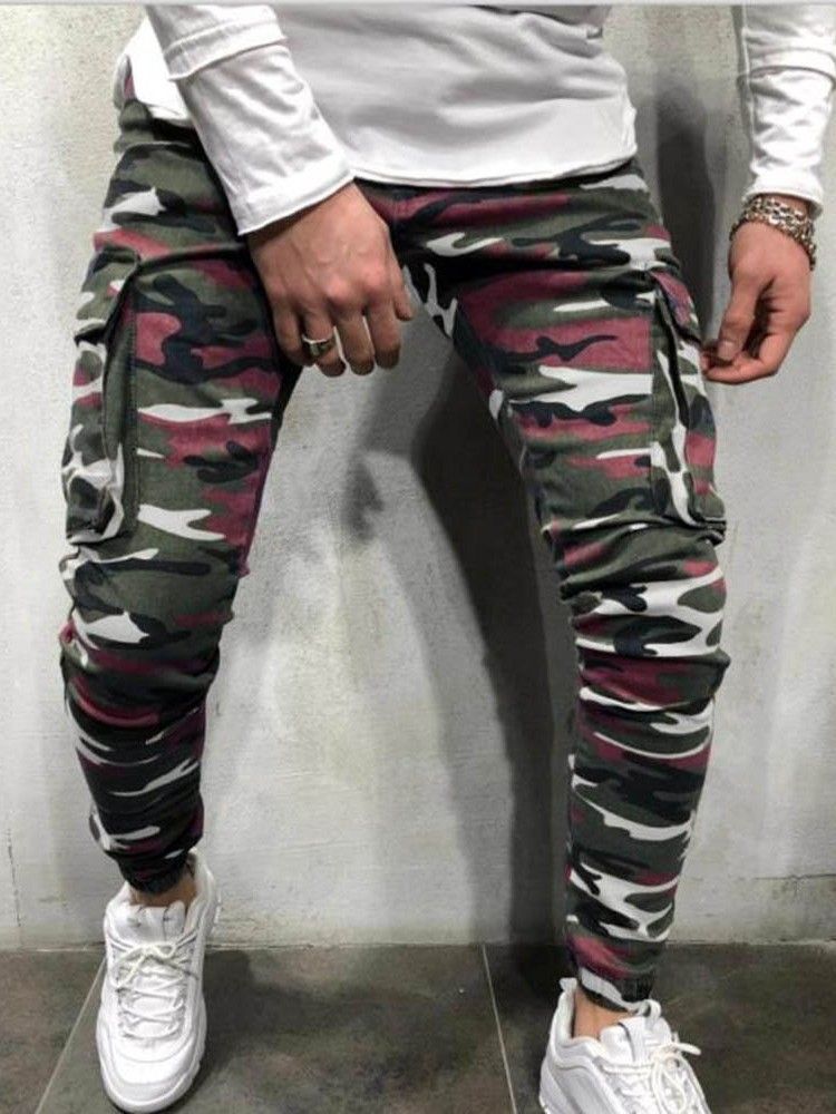 Pantalon Crayon Camouflage Poche Zipper Jeans Décontractés Pour Hommes