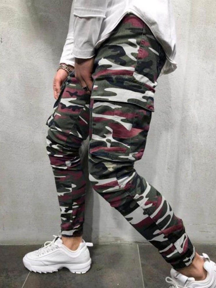 Pantalon Crayon Camouflage Poche Zipper Jeans Décontractés Pour Hommes