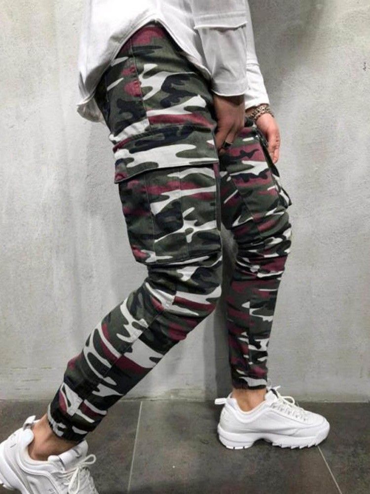 Pantalon Crayon Camouflage Poche Zipper Jeans Décontractés Pour Hommes