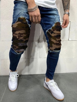 Pantalon Crayon Camouflage Trou Jeans Décontracté Taille Moyenne Pour Hommes