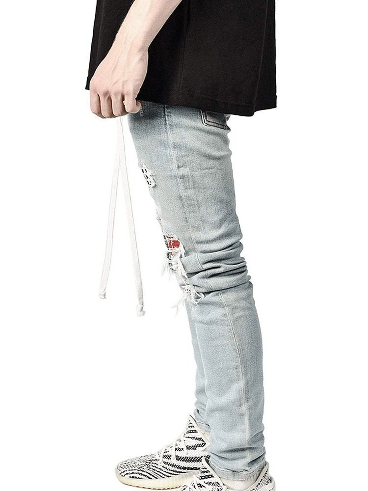 Pantalon Crayon À Carreaux Patchwork Taille Moyenne Hip Hop Jeans Pour Hommes