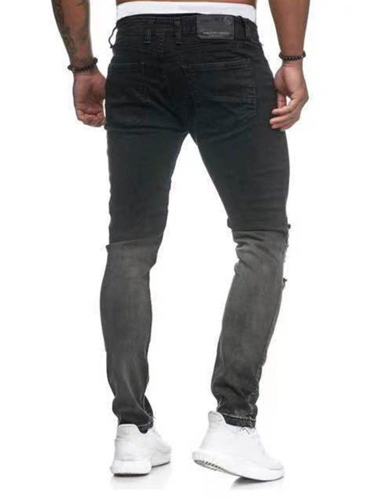 Pantalon Crayon Dégradé À Poche Zipper Jeans Décontractés Pour Hommes