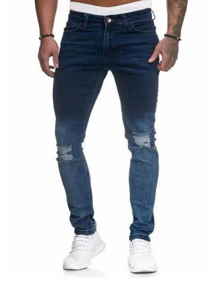 Pantalon Crayon Dégradé À Poche Zipper Jeans Décontractés Pour Hommes