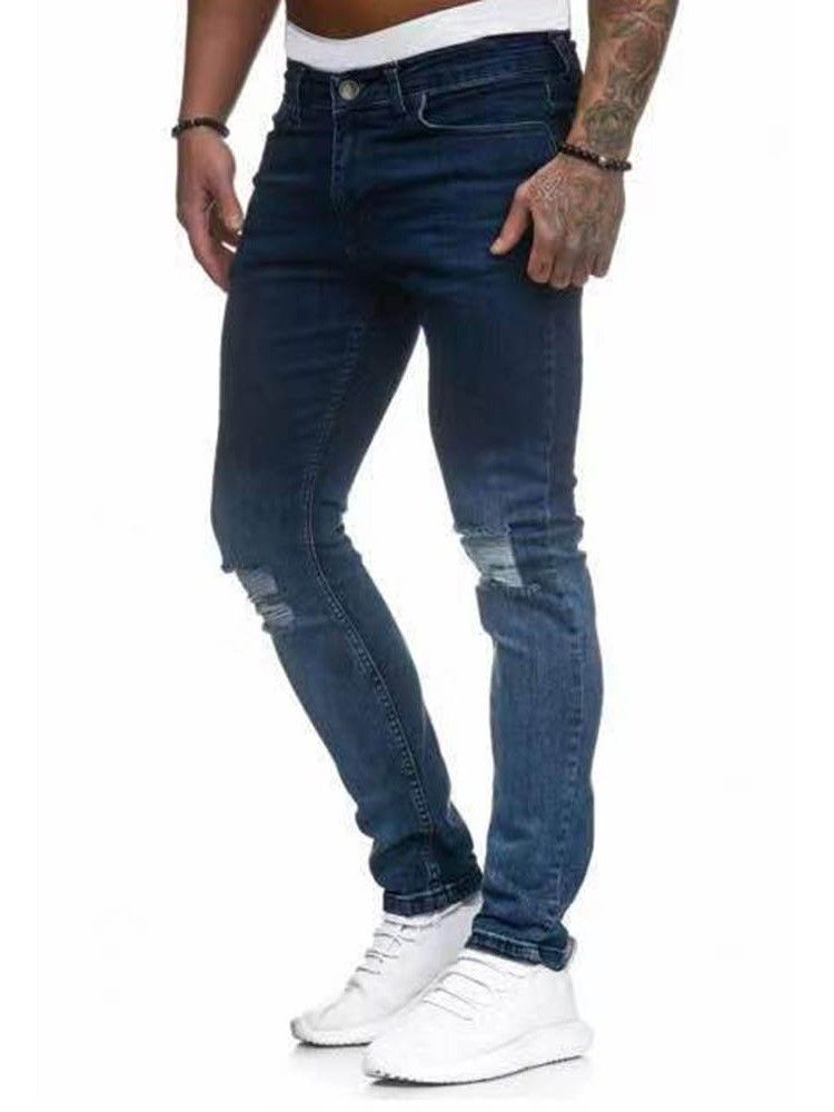 Pantalon Crayon Dégradé À Poche Zipper Jeans Décontractés Pour Hommes