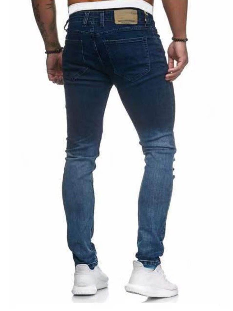 Pantalon Crayon Dégradé À Poche Zipper Jeans Décontractés Pour Hommes