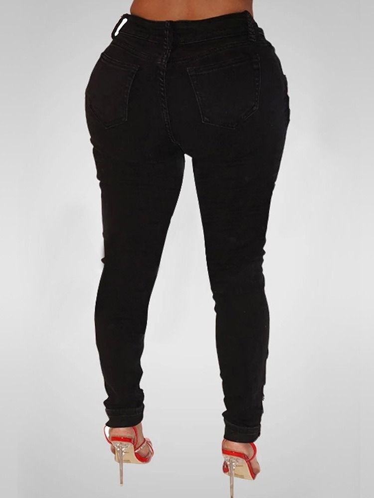 Pantalon Crayon Pour Femme Fermeture Éclair Unie Jean Skinny À Fermeture Éclair