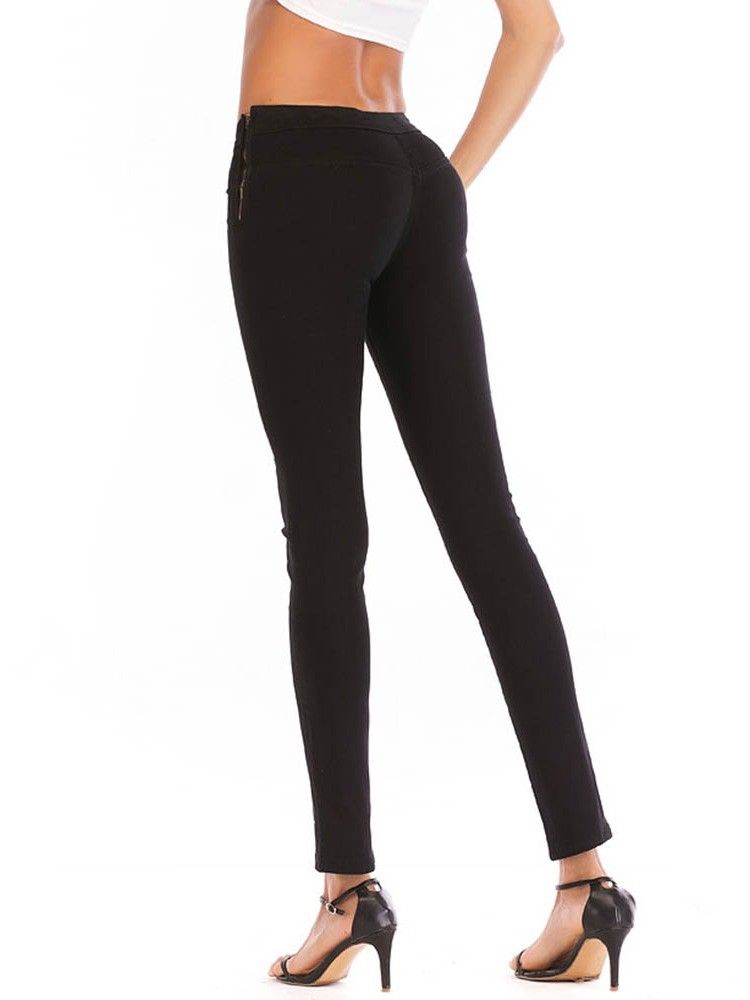 Pantalon Crayon Pour Femme Jean Skinny Taille Basse À Fermeture Éclair Unie